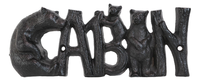 Ebros Gift Rustic Western Black Bears And Cub With Logs CABIN Cast Iron Wall Sign Decor