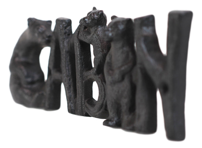 Ebros Gift Rustic Western Black Bears And Cub With Logs CABIN Cast Iron Wall Sign Decor