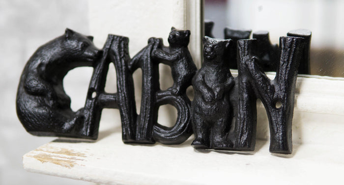 ebros gift Rustic Western Black Bears And Cub With Logs CABIN Cast Iron Wall Sign Decor