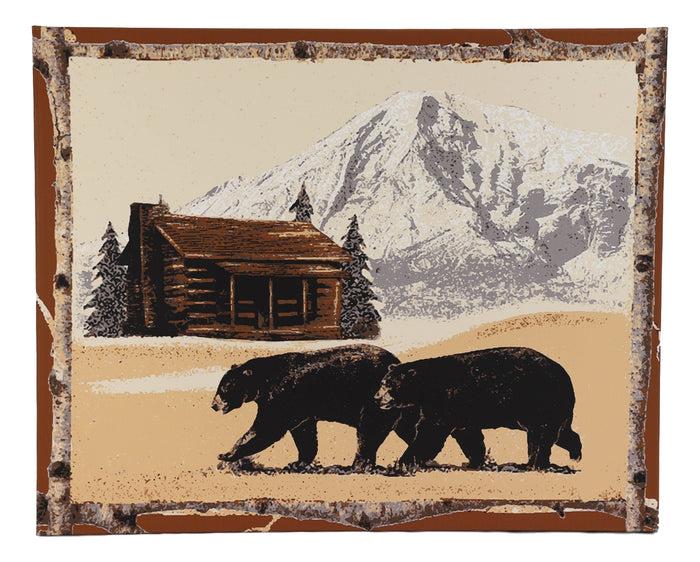 Ebros Gift Rustic Western Black Bears By Mountain Cabin Wood Frame Canvas Wall Art 19"X15"