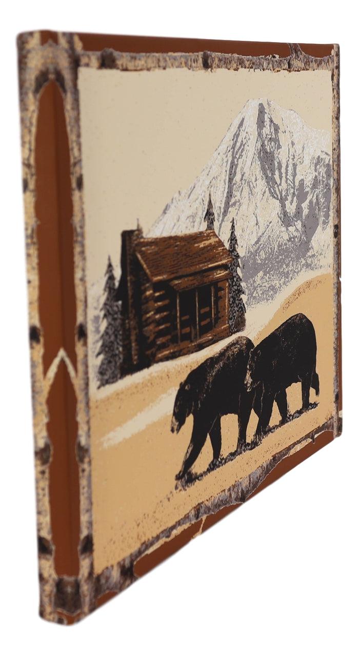Ebros Gift Rustic Western Black Bears By Mountain Cabin Wood Frame Canvas Wall Art 19"X15"