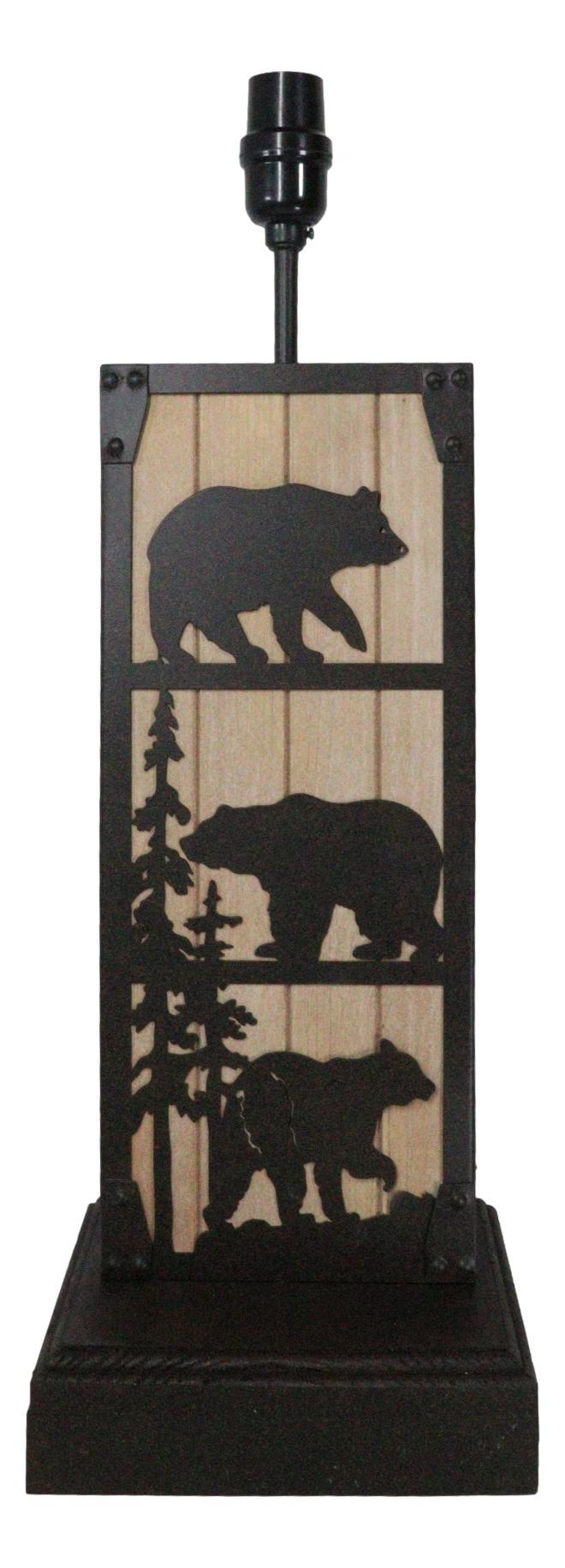 Ebros Gift Rustic Western Black Bears In Forest Wood And Metal Bedside Desktop Table Lamp