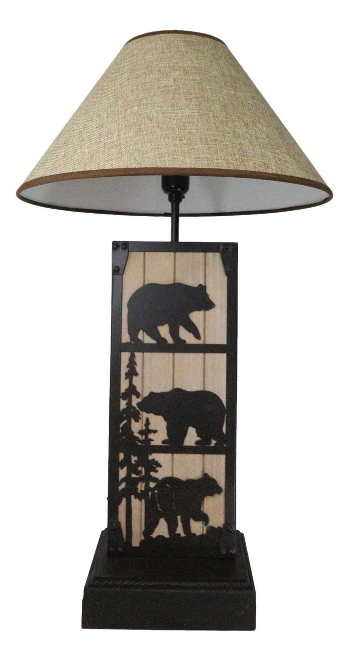 Ebros Gift Rustic Western Black Bears In Forest Wood And Metal Bedside Desktop Table Lamp