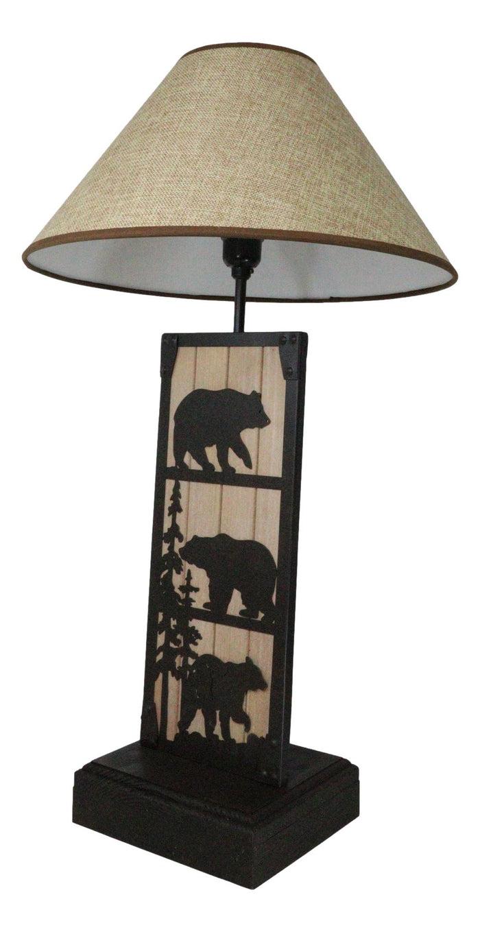 Ebros Gift Rustic Western Black Bears In Forest Wood And Metal Bedside Desktop Table Lamp