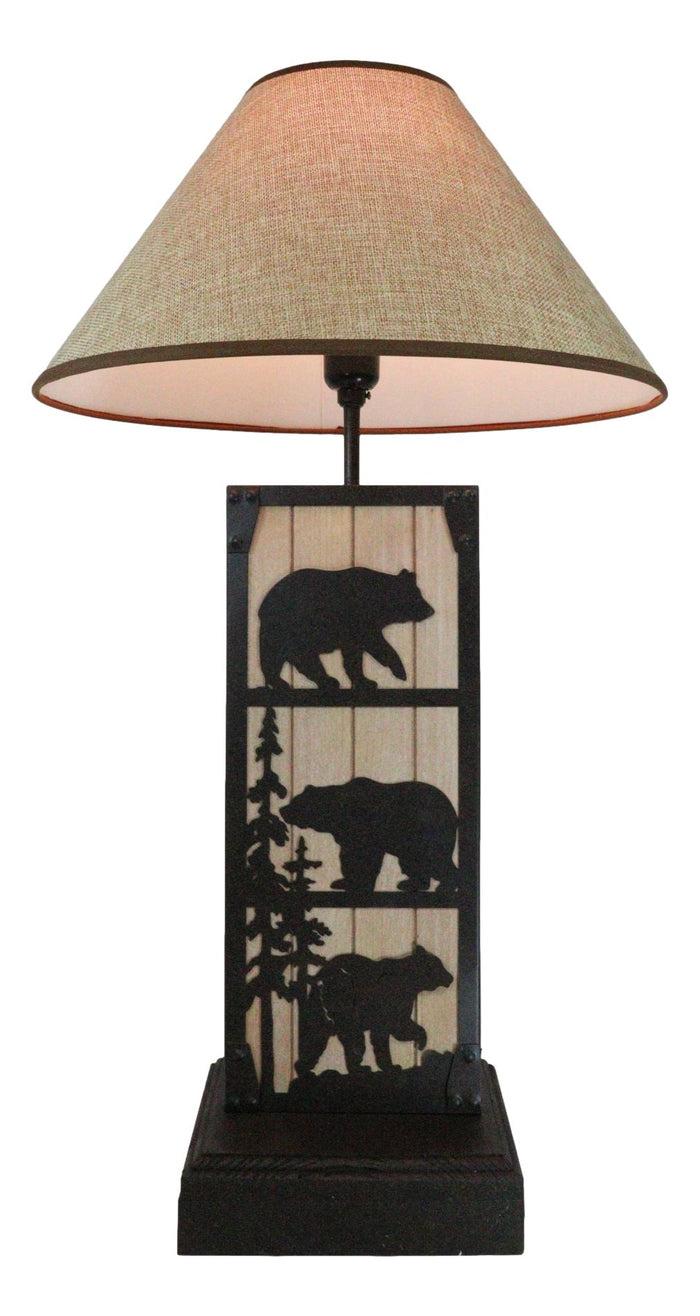 ebros gift Rustic Western Black Bears In Forest Wood And Metal Bedside Desktop Table Lamp