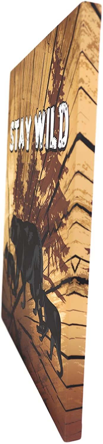 Ebros Gift Rustic Western Black Bears 'Stay Wild' Wood Frame Canvas Wall Art 19"X23"