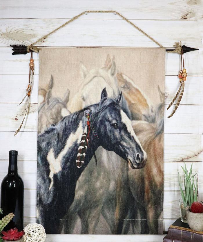 ebros gift Rustic Western Black Medicine Horse W/ Feather & Arrows Wall Canvas Tapestry Art