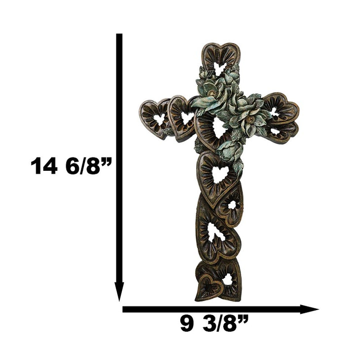 Ebros Gift Rustic Western Blooming Flowers Garland With Hearts Decorative Wall Cross