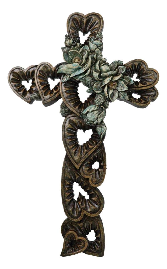 ebros gift Rustic Western Blooming Flowers Garland With Hearts Decorative Wall Cross