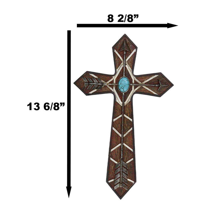 Ebros Gift Rustic Western Boho Native Indian Arrows Turquoise Rock Faux Wooden Wall Cross