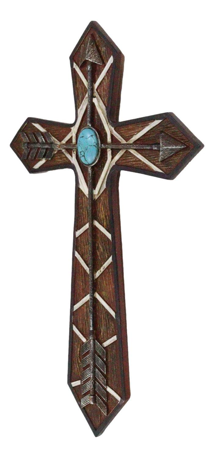 Ebros Gift Rustic Western Boho Native Indian Arrows Turquoise Rock Faux Wooden Wall Cross
