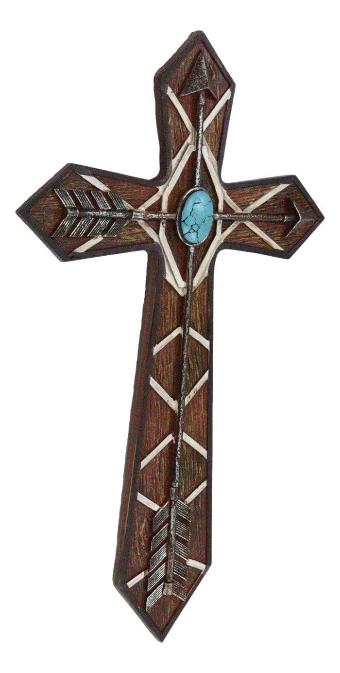 Ebros Gift Rustic Western Boho Native Indian Arrows Turquoise Rock Faux Wooden Wall Cross