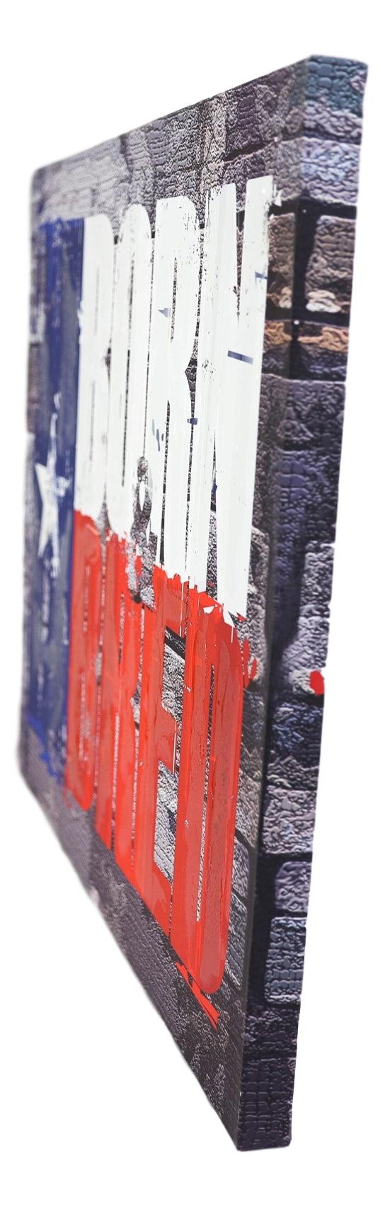 Ebros Gift Rustic Western Born And Bred Texas Flag Wood Frame Canvas Wall Art 19" X 23"