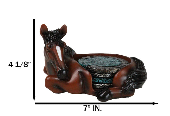 Ebros Gift Rustic Western Brown Chestnut Horse Coaster Holder With Horseshoe Coasters Set