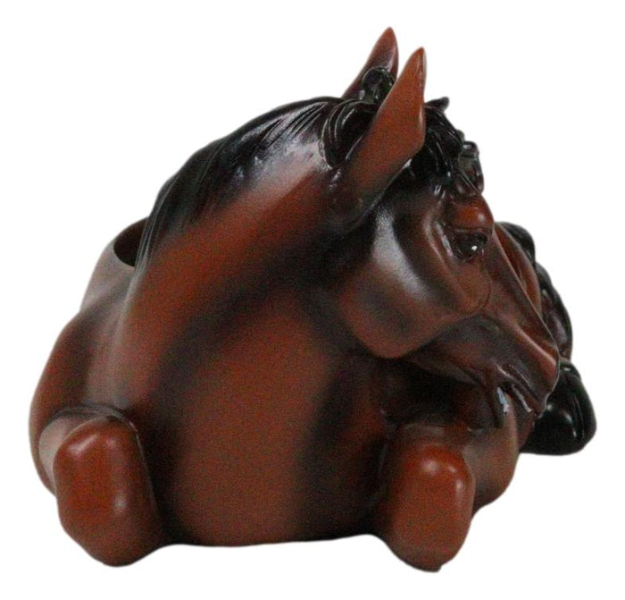 Ebros Gift Rustic Western Brown Chestnut Horse Coaster Holder With Horseshoe Coasters Set