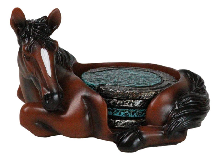 ebros gift Rustic Western Brown Chestnut Horse Coaster Holder with Horseshoe Coasters Set