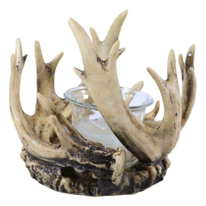 Ebros Gift Rustic Western Buck Elk Deer Stag Entwined Antlers Crown Votive Candle Holder