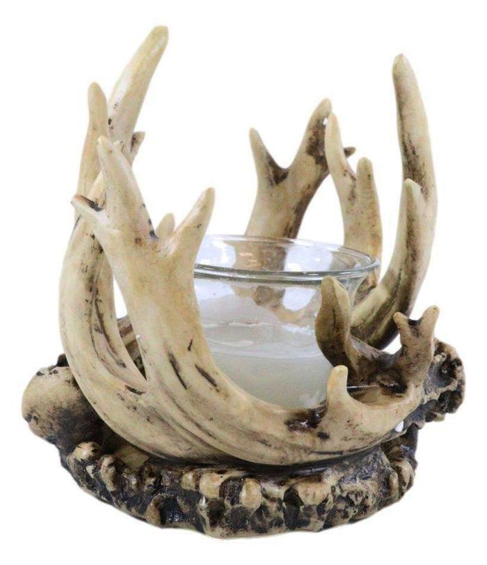 Ebros Gift Rustic Western Buck Elk Deer Stag Entwined Antlers Crown Votive Candle Holder