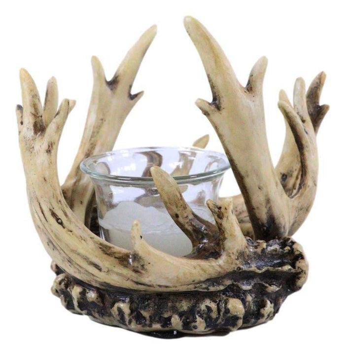 Ebros Gift Rustic Western Buck Elk Deer Stag Entwined Antlers Crown Votive Candle Holder