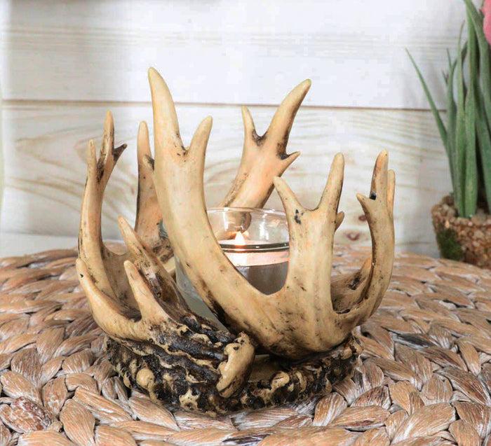 ebros gift Rustic Western Buck Elk Deer Stag Entwined Antlers Crown Votive Candle Holder
