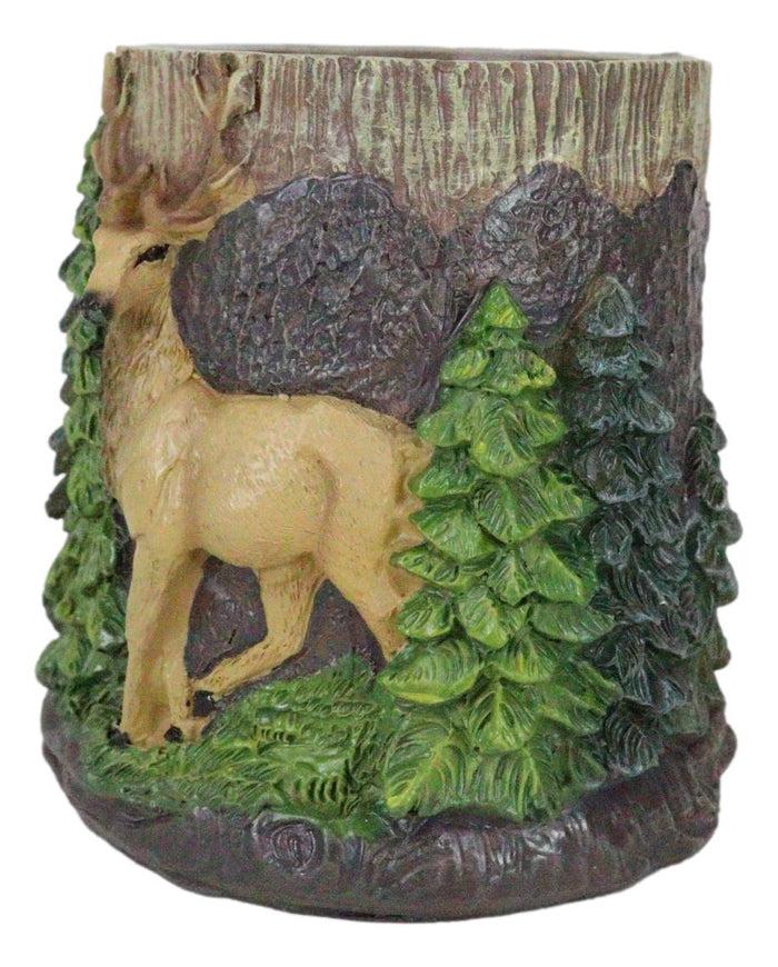 Ebros Gift Rustic Western Buck Stag Deer By Green Forest Trees Stationery Pen Brush Holder