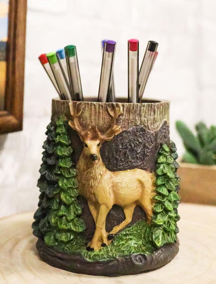 ebros gift Rustic Western Buck Stag Deer By Green Forest Trees Stationery Pen Brush Holder
