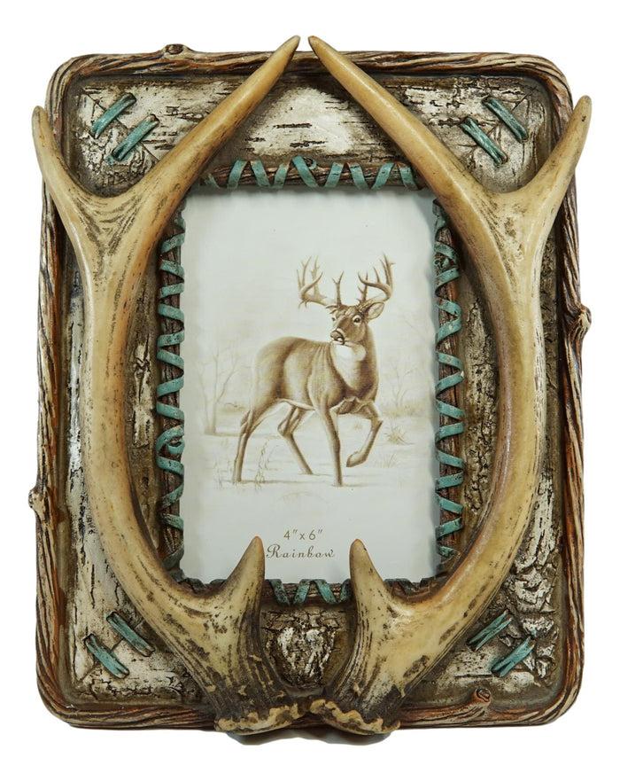 Ebros Gift Rustic Western Buckhorn Stag Deer Antlers Easel Back 4X6 Picture Frame Sculpture