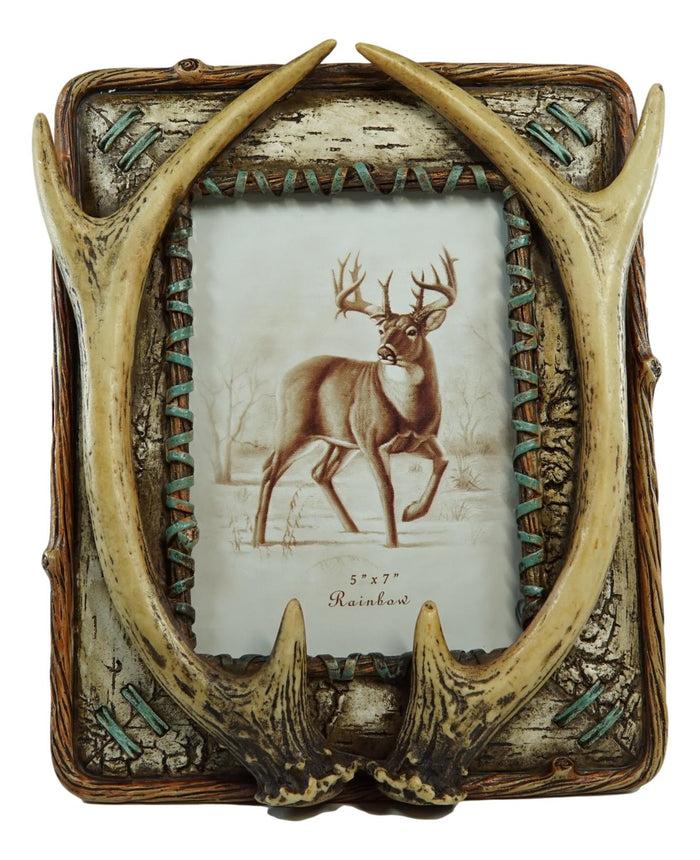 Ebros Gift Rustic Western Buckhorn Stag Deer Antlers Easel Back 5X7 Picture Frame Sculpture