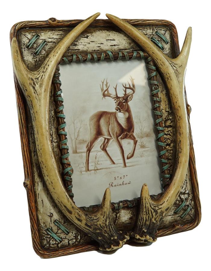Ebros Gift Rustic Western Buckhorn Stag Deer Antlers Easel Back 5X7 Picture Frame Sculpture