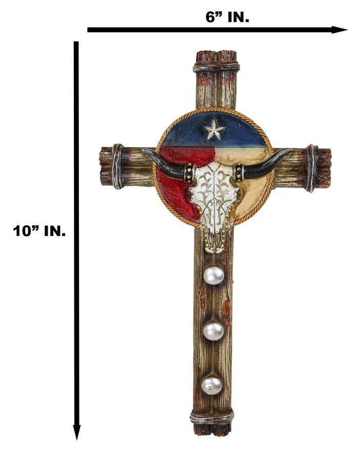 Ebros Gift Rustic Western Bull Cow Longhorn Skull Lone Star Texas Flag And Ropes Wall Cross
