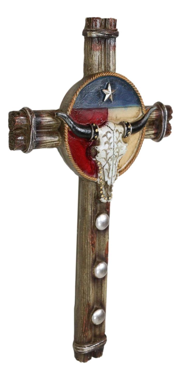 Ebros Gift Rustic Western Bull Cow Longhorn Skull Lone Star Texas Flag And Ropes Wall Cross