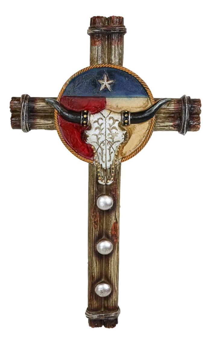 ebros gift Rustic Western Bull Cow Longhorn Skull Lone Star Texas Flag And Ropes Wall Cross
