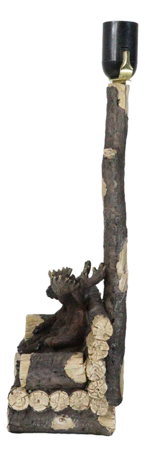 Ebros Gift Rustic Western Bull Moose Grand Elks On Tree Logs Bench Table Lamp With Shade