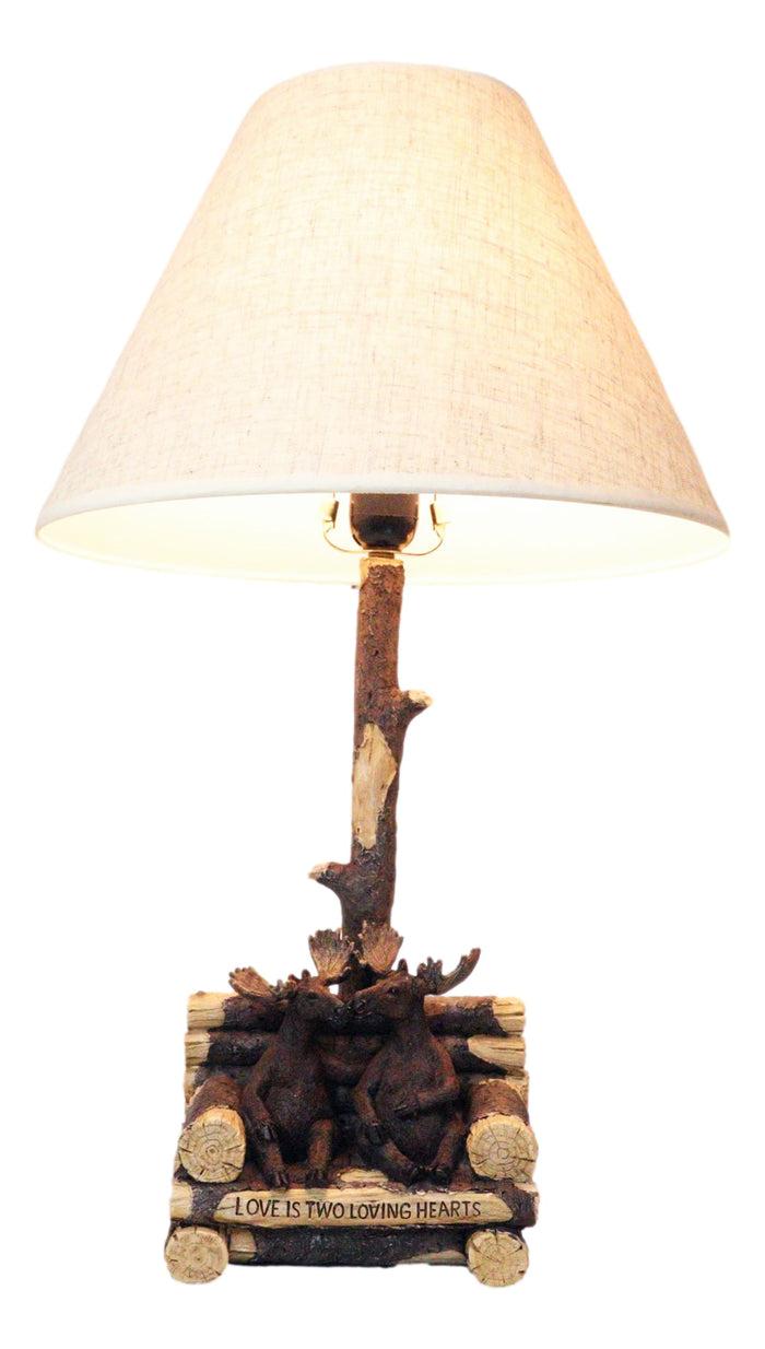 ebros gift Rustic Western Bull Moose Grand Elks On Tree Logs Bench Table Lamp With Shade
