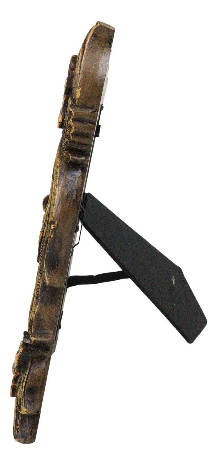 Ebros Gift Rustic Western Carved Floral Scrollwork Faux Wooden Picture Photo Frame 4"X6"