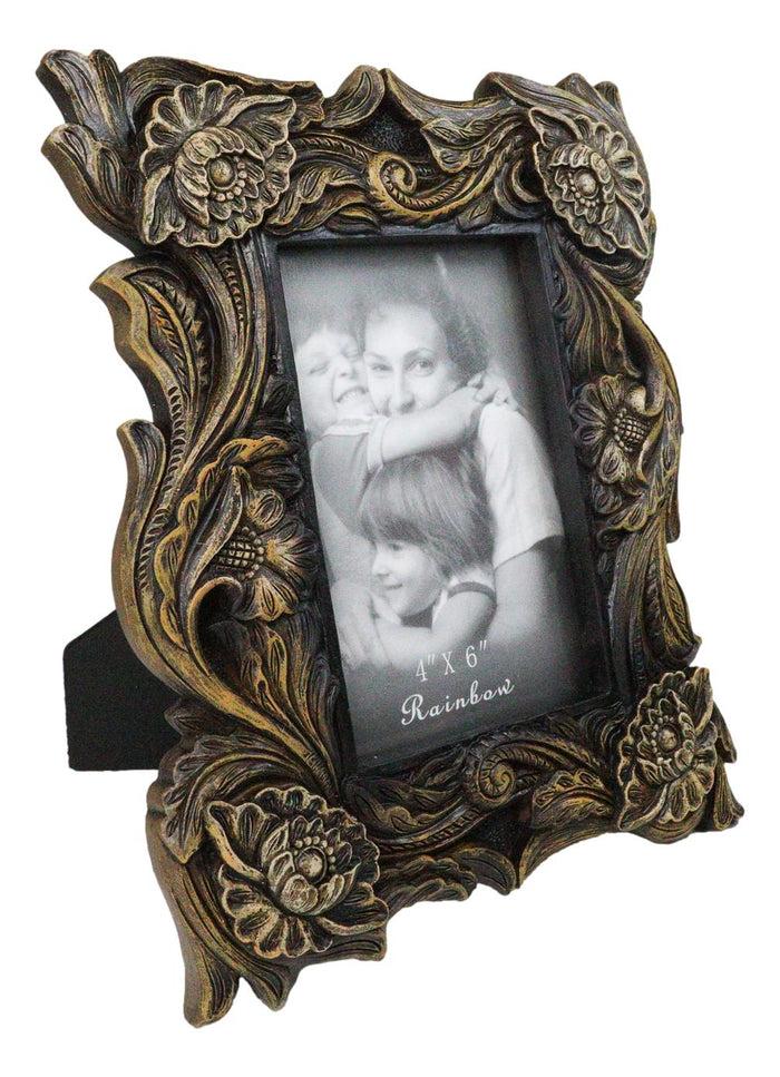 Ebros Gift Rustic Western Carved Floral Scrollwork Faux Wooden Picture Photo Frame 4"X6"