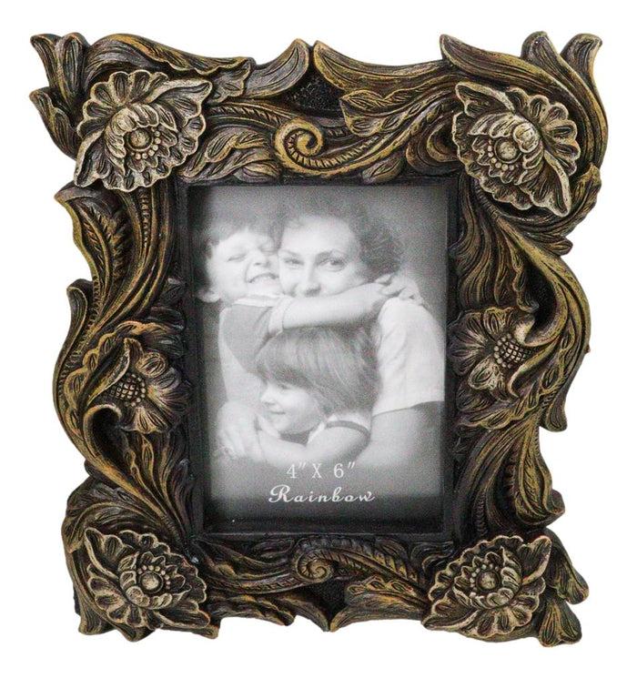 ebros gift Rustic Western Carved Floral Scrollwork Faux Wooden Picture Photo Frame 4"X6"
