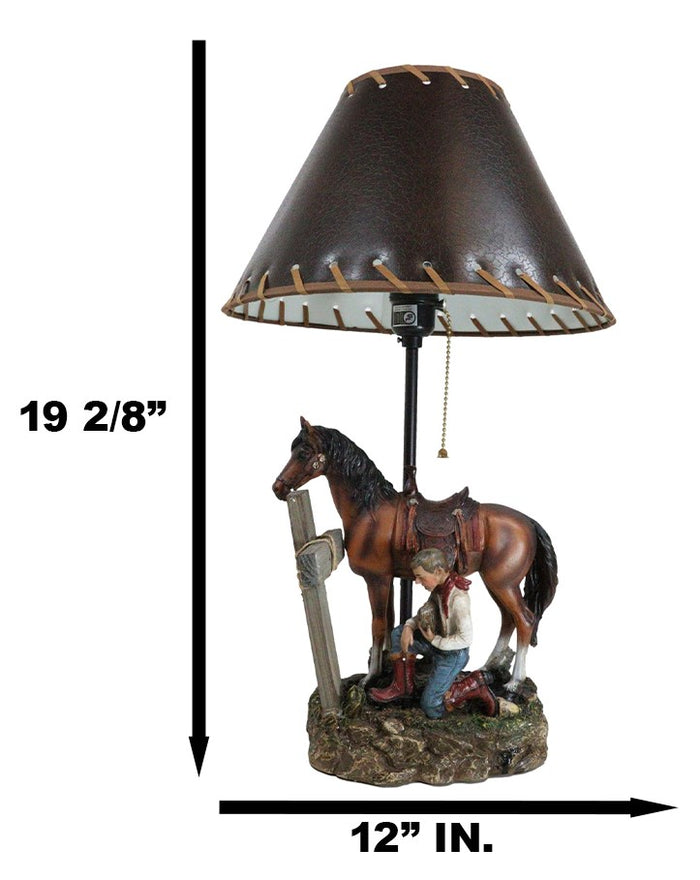 Ebros Gift Rustic Western Chestnut Horse Cowboy On Knee Praying By Cross Desktop Table Lamp