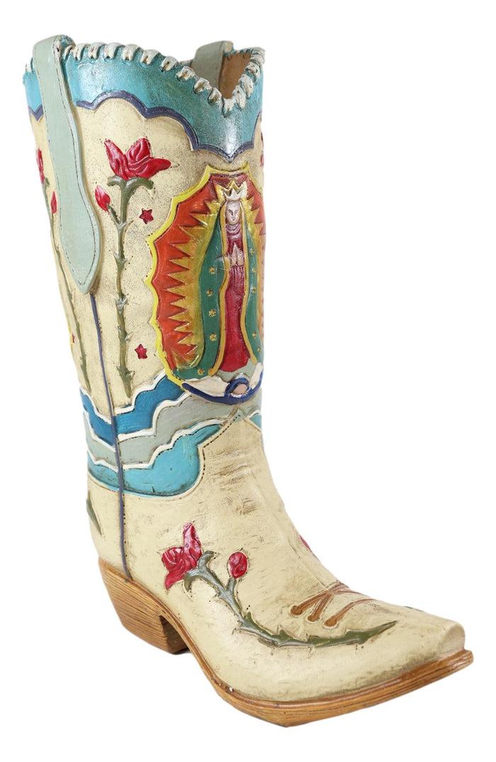 Ebros Gift Rustic Western Colorful Our Lady Madonna Guadalupe Cowboy Boot Vase Figurine