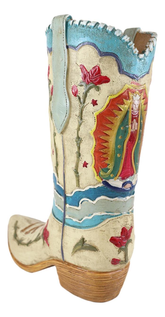 Ebros Gift Rustic Western Colorful Our Lady Madonna Guadalupe Cowboy Boot Vase Figurine