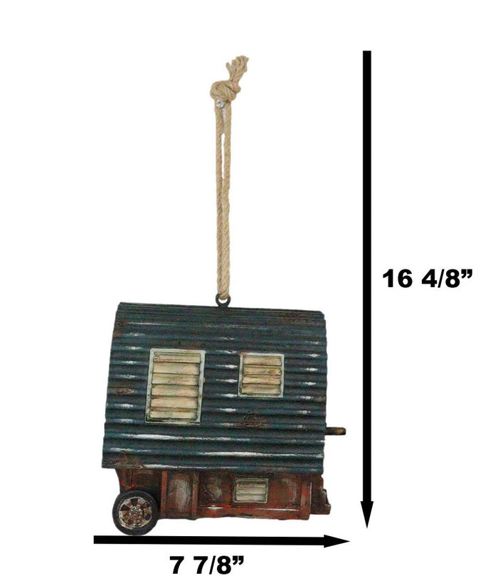 Ebros Gift Rustic Western Country Camper Trailer Cabin Birdhouse Tree Hanging Bird Feeder