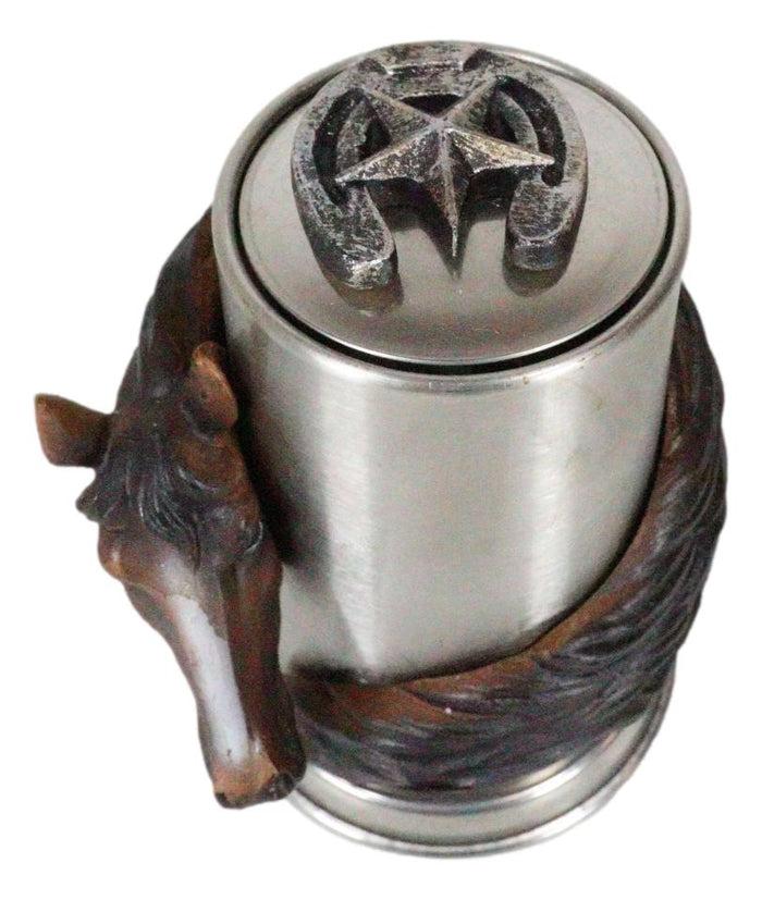 Ebros Gift Rustic Western Country Chestnut Horse Horseshoe Spring Barrel Toothpick Holder
