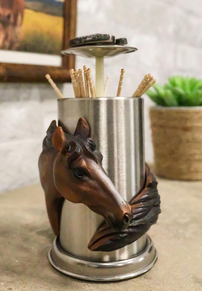ebros gift Rustic Western Country Chestnut Horse Horseshoe Spring Barrel Toothpick Holder