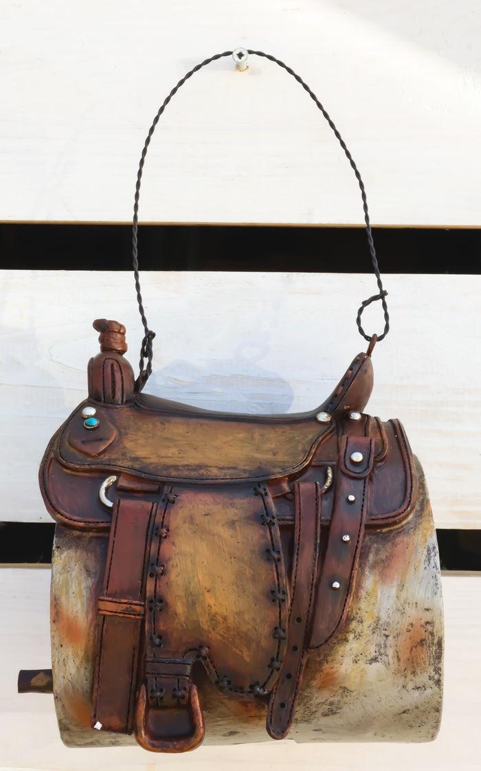 ebros gift Rustic Western Country Cowboy Horse Saddle Hanging Birdhouse Bird Feeder House