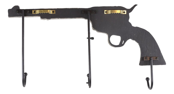 Ebros Gift Rustic Western Country Cowboy Revolver Pistol Gun 3-Peg Wall Hooks Plaque