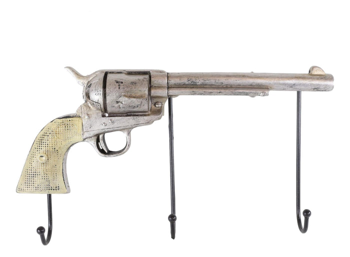 Ebros Gift Rustic Western Country Cowboy Revolver Pistol Gun 3-Peg Wall Hooks Plaque