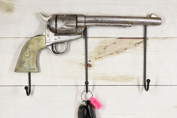 ebros gift Rustic Western Country Cowboy Revolver Pistol Gun 3-Peg Wall Hooks Plaque