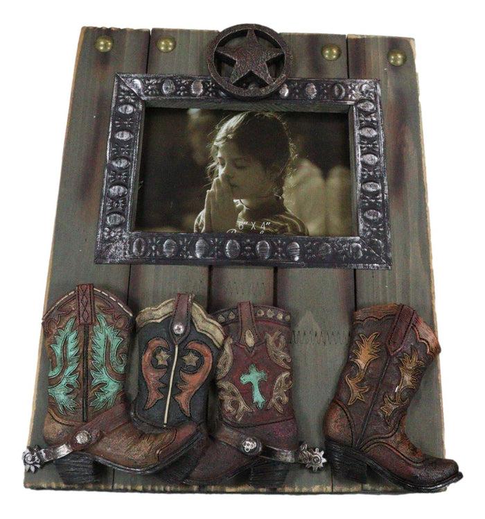 Ebros Gift Rustic Western Country Farmhouse Lone Star Cowboy Boots 6X4 Picture Frame