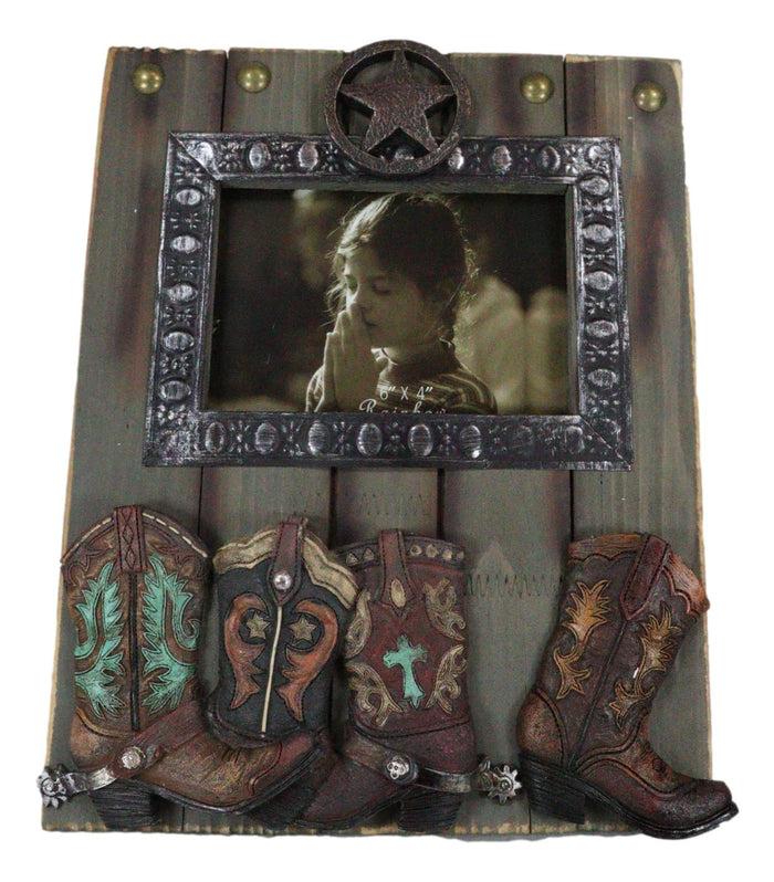 Ebros Gift Rustic Western Country Farmhouse Lone Star Cowboy Boots 6X4 Picture Frame