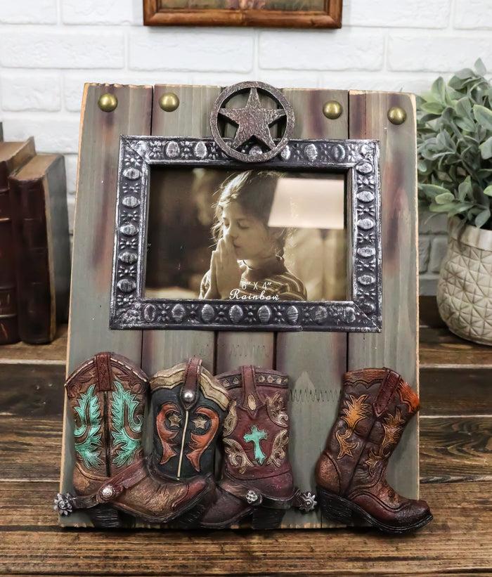 ebros gift Rustic Western Country Farmhouse Lone Star Cowboy Boots 6X4 Picture Frame